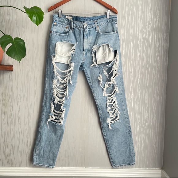 Levi’s 502 Hi-Ball Distressed Jeans Men’s W33 Tapered Streetwear Ripped Denim - Picture 2 of 14